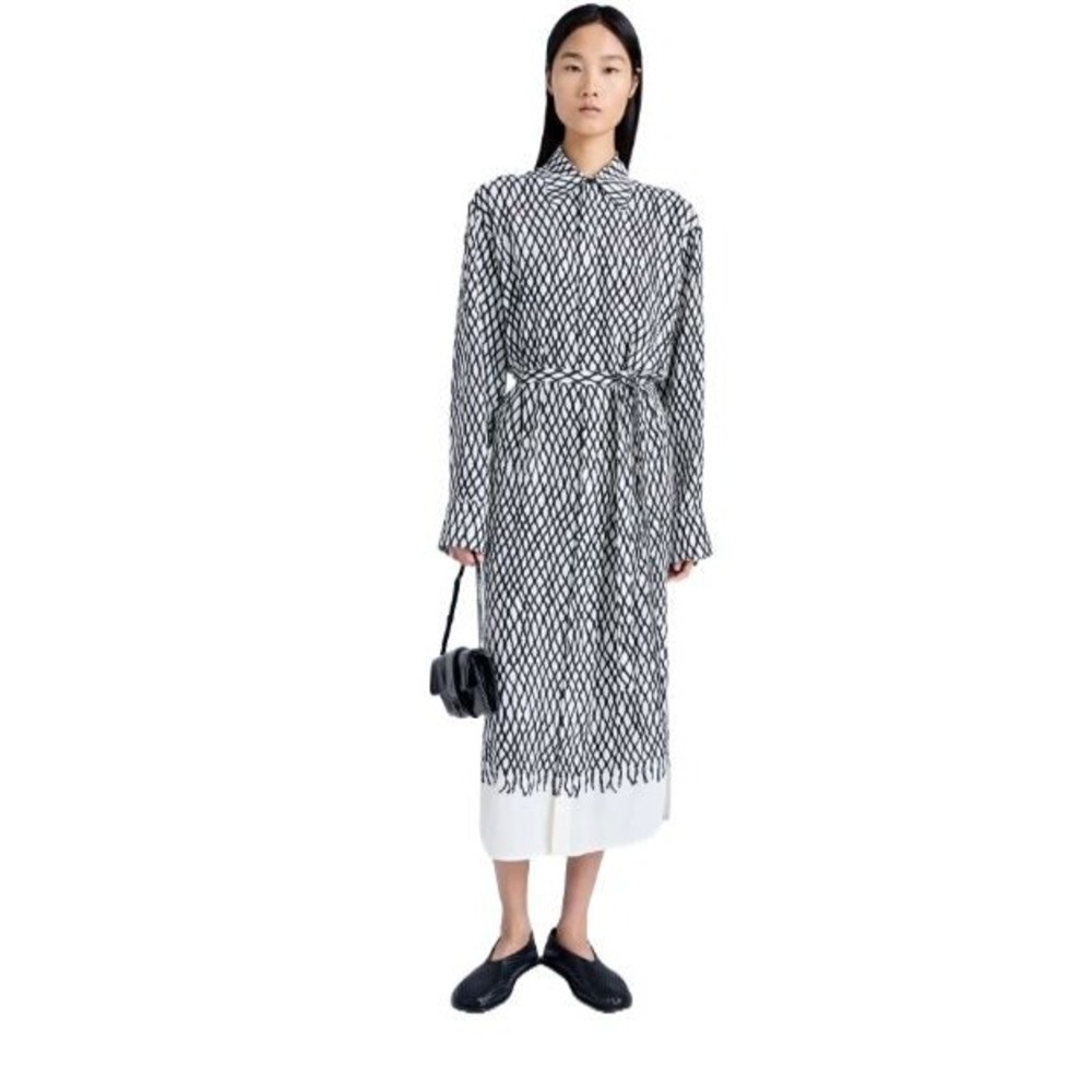 Proenza‎ Schouler Bailey Printed Crepe Midi Dress Black White Geometric Size 12
